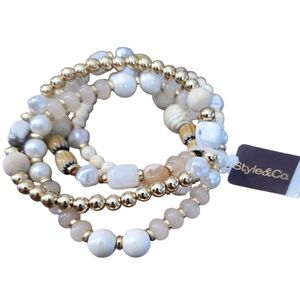 Style & Co. Gold and White Beaded Bracelet Set